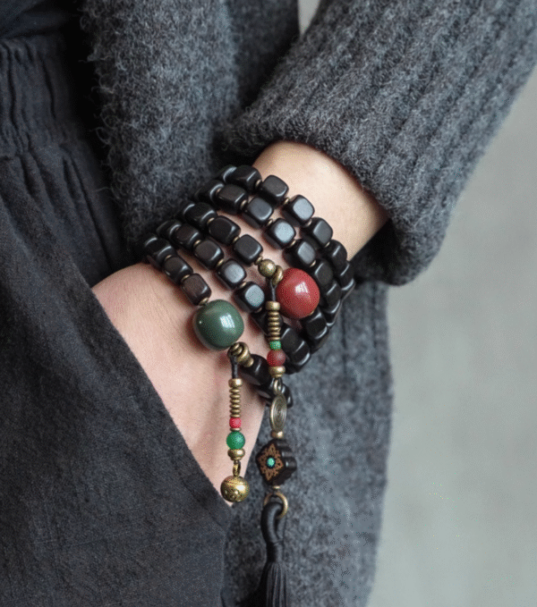 Handmade Thunderstruck Wood, Agate & Brass Multi - Circle Bracelet: Ethnic - Style Mysterious Unisex Jewelry - Image 8