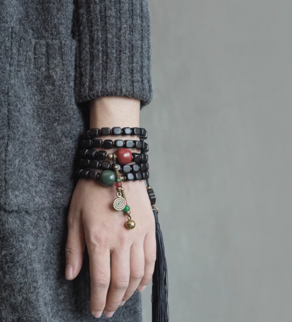 Handmade Thunderstruck Wood, Agate & Brass Multi - Circle Bracelet: Ethnic - Style Mysterious Unisex Jewelry - Image 9