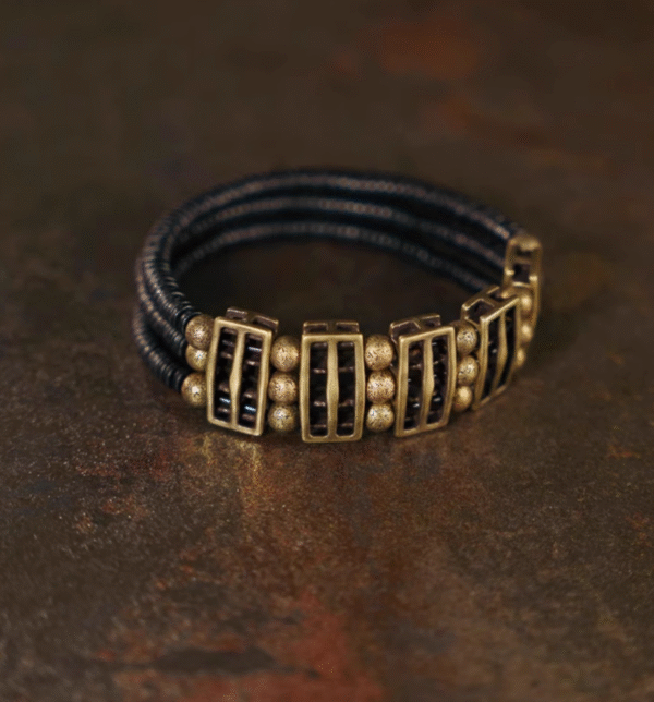 Handmade Thunderstruck Wood & Brass Bracelet: Niche Retro - Style Unisex Jewelry