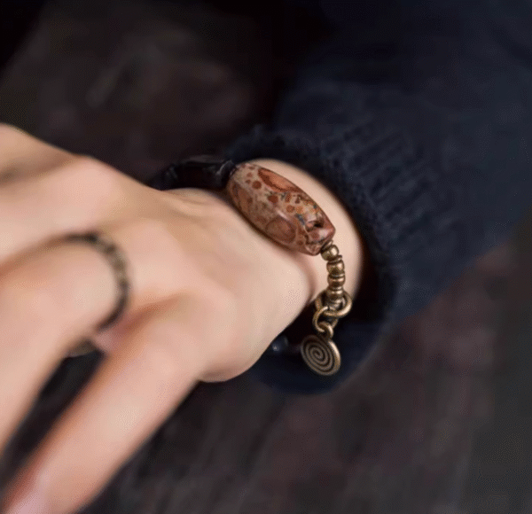 Handmade Thunderstruck Wood, Brass & Buddhist Relic Bracelet: Mysterious Chinese - Style Unisex Jewelry for the West - Image 2