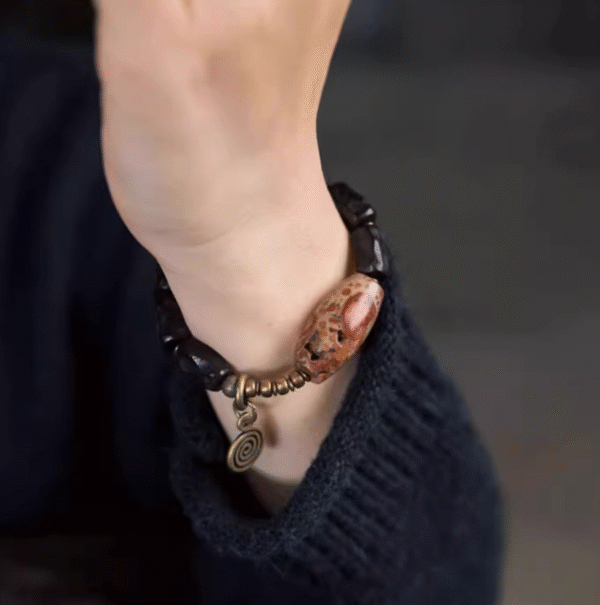 Handmade Thunderstruck Wood, Brass & Buddhist Relic Bracelet: Mysterious Chinese - Style Unisex Jewelry for the West - Image 3