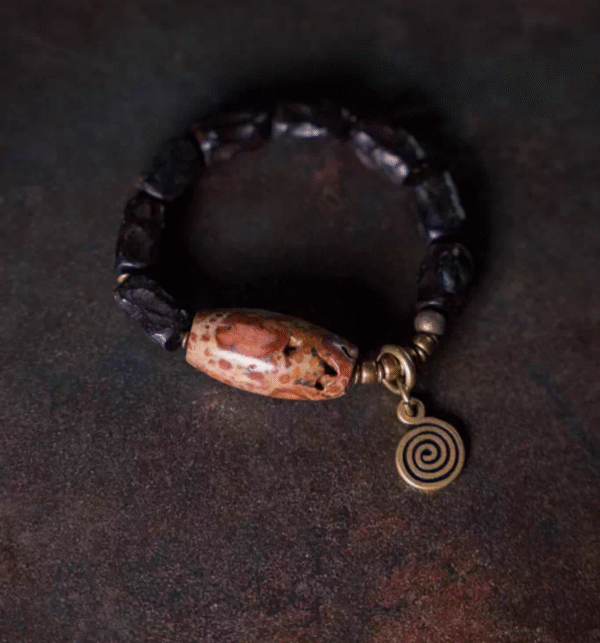 Handmade Thunderstruck Wood, Brass & Buddhist Relic Bracelet: Mysterious Chinese - Style Unisex Jewelry for the West - Image 5