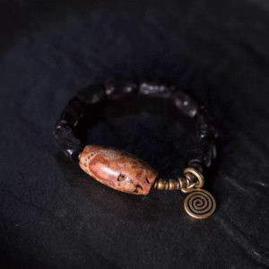 Handmade Thunderstruck Wood, Brass & Buddhist Relic Bracelet: Mysterious Chinese - Style Unisex Jewelry for the West