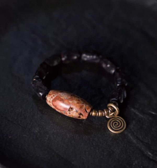Handmade Thunderstruck Wood, Brass & Buddhist Relic Bracelet: Mysterious Chinese - Style Unisex Jewelry for the West