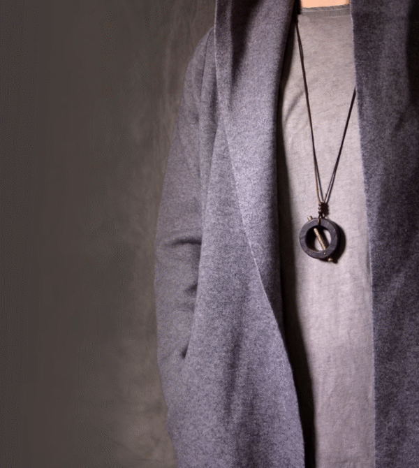 Handmade Thunderstruck Wood & Brass Retro Pendant Necklace: Mysterious Minimalist Unisex Jewelry - Image 2