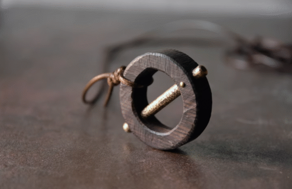 Handmade Thunderstruck Wood & Brass Retro Pendant Necklace: Mysterious Minimalist Unisex Jewelry - Image 3