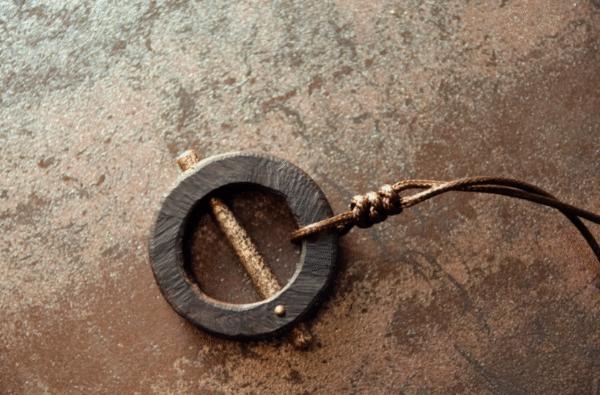 Handmade Thunderstruck Wood & Brass Retro Pendant Necklace: Mysterious Minimalist Unisex Jewelry - Image 4