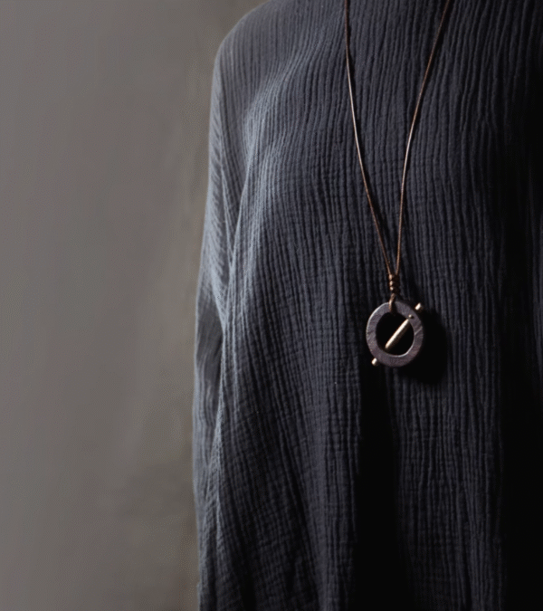 Handmade Thunderstruck Wood & Brass Retro Pendant Necklace: Mysterious Minimalist Unisex Jewelry - Image 5