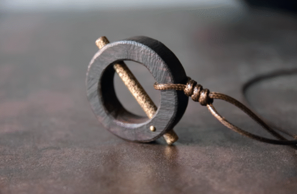 Handmade Thunderstruck Wood & Brass Retro Pendant Necklace: Mysterious Minimalist Unisex Jewelry - Image 6