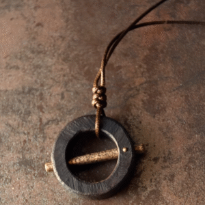 Handmade Thunderstruck Wood & Brass Retro Pendant Necklace: Mysterious Minimalist Unisex Jewelry