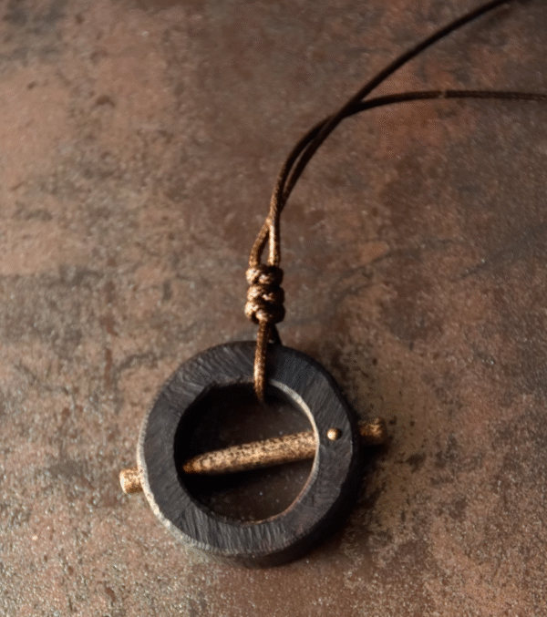 Handmade Thunderstruck Wood & Brass Retro Pendant Necklace: Mysterious Minimalist Unisex Jewelry