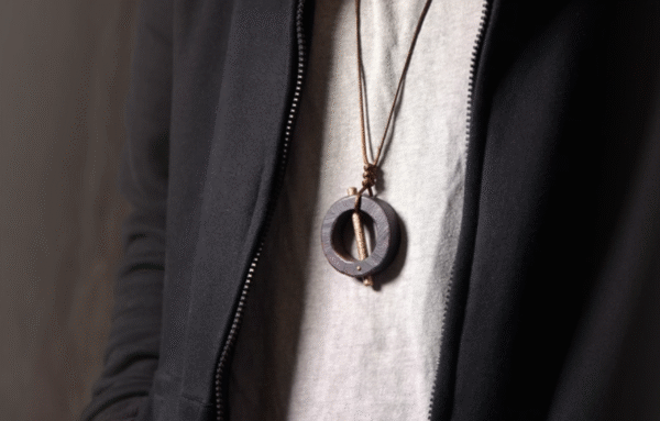 Handmade Thunderstruck Wood & Brass Retro Pendant Necklace: Mysterious Minimalist Unisex Jewelry - Image 9