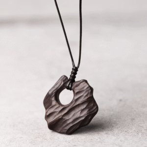 Handmade Thunderstruck Wood Abstract Pendant Necklace: Mysterious Artisan - Crafted Unisex Jewelry