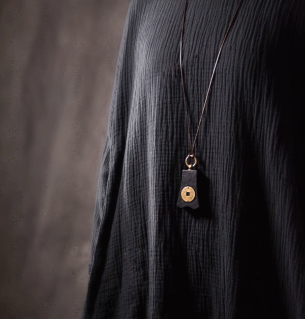 Handmade Thunderstruck Wood & Brass Coin Pendant Necklace: Mysterious Chinese - Style Vintage Unisex Jewelry - Image 2