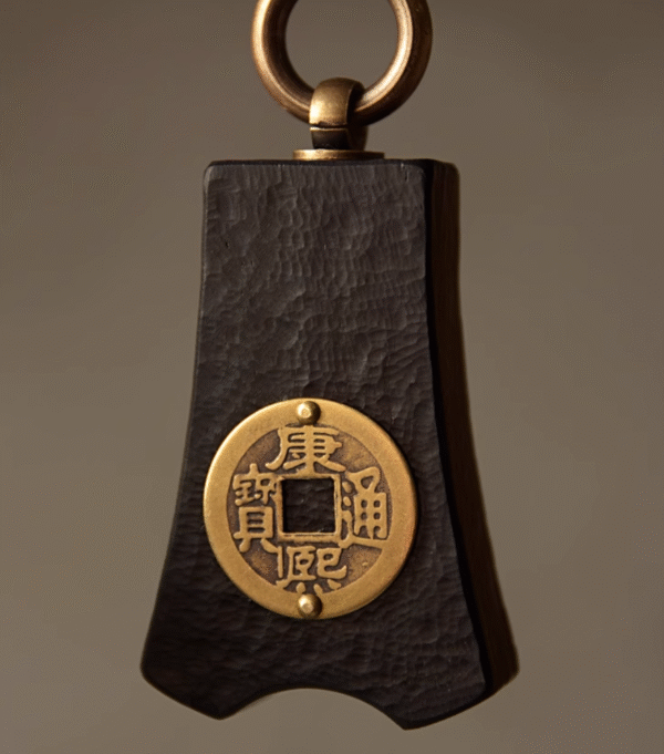 Handmade Thunderstruck Wood & Brass Coin Pendant Necklace: Mysterious Chinese - Style Vintage Unisex Jewelry
