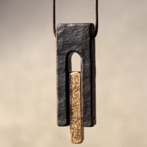 Handmade Thunderstruck Wood & Brass Pendant Necklace: Mysterious Artisan - Crafted Unisex Jewelry