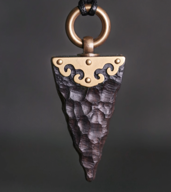 Handmade Thunderstruck Wood & Brass Arrowhead Pendant Necklace: Mysterious Artisan - Crafted Couples’ Jewelry - Image 2