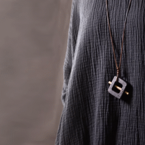 Handmade Thunderstruck Wood & Brass Geometric Pendant Necklace: Mysterious Retro Chinese - Style Jewelry