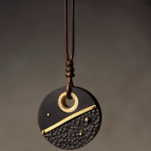 Handmade Thunderstruck Wood & Brass Circular Pendant Necklace: Mysterious Artisan - Crafted Niche Chinese - Trend Jewelry