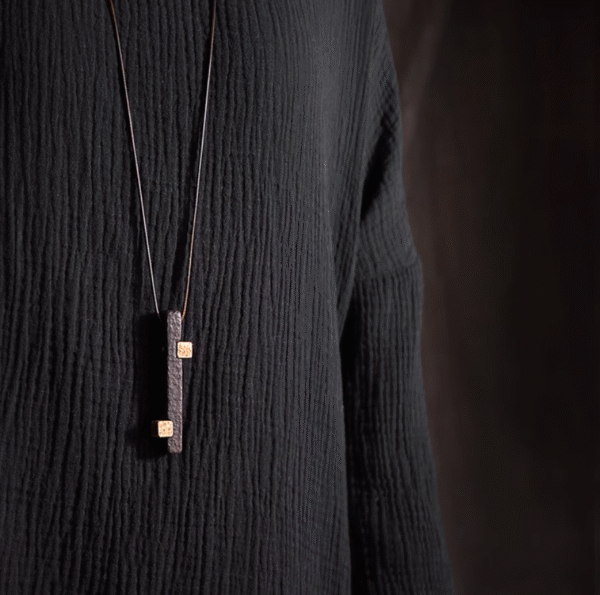 Handmade Thunderstruck Wood & Brass Bar Pendant Necklace: Mysterious Retro - Style Couples’ Jewelry - Image 2