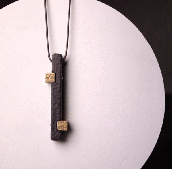 Handmade Thunderstruck Wood & Brass Bar Pendant Necklace: Mysterious Retro - Style Couples’ Jewelry - Image 3