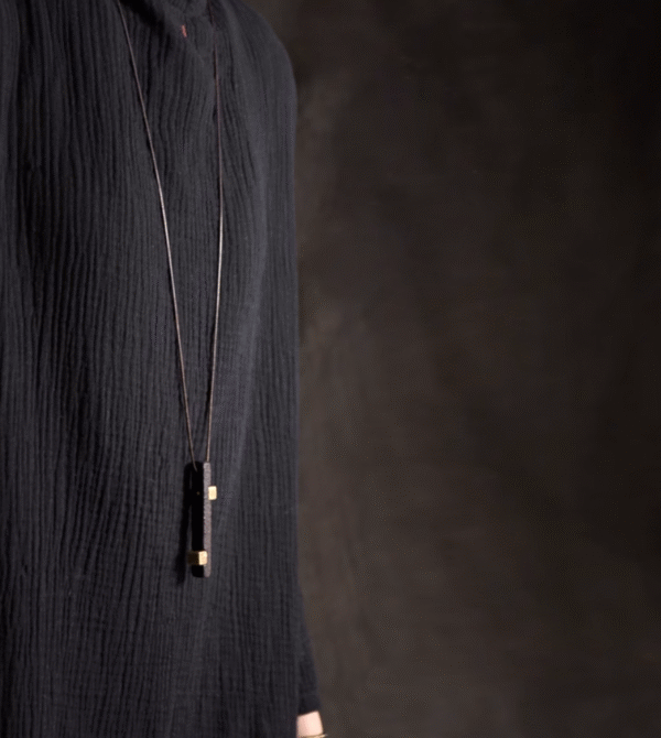 Handmade Thunderstruck Wood & Brass Bar Pendant Necklace: Mysterious Retro - Style Couples’ Jewelry - Image 4
