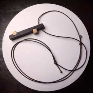 Handmade Thunderstruck Wood & Brass Bar Pendant Necklace: Mysterious Retro - Style Couples’ Jewelry
