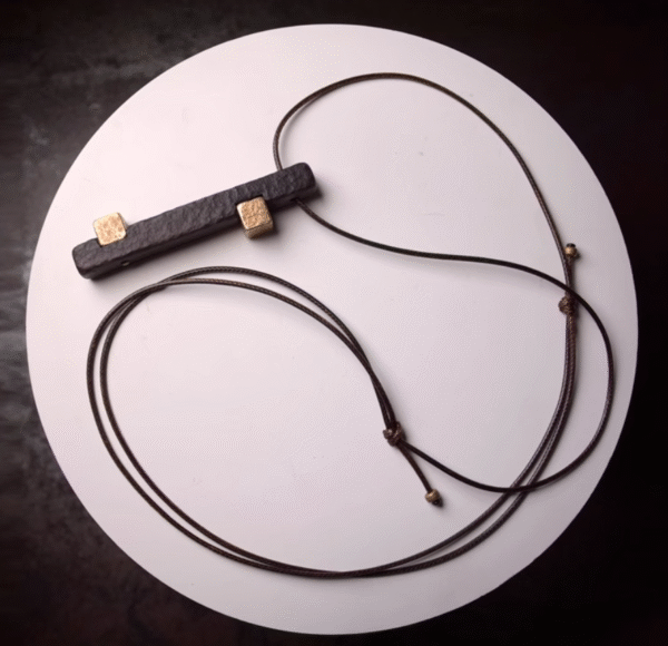 Handmade Thunderstruck Wood & Brass Bar Pendant Necklace: Mysterious Retro - Style Couples’ Jewelry