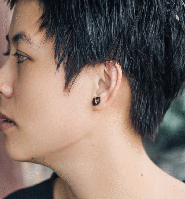 Handmade Thunderstruck Wood & Brass Inlaid Stud Earrings: Mysterious Artisan - Crafted Retro Women’s Jewelry - Image 2