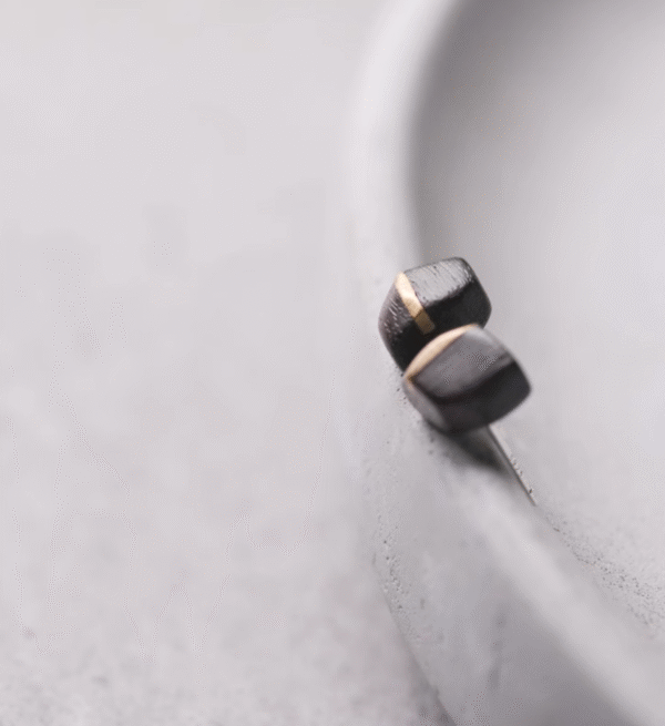 Handmade Thunderstruck Wood & Brass Inlaid Stud Earrings: Mysterious Artisan - Crafted Retro Women’s Jewelry - Image 3