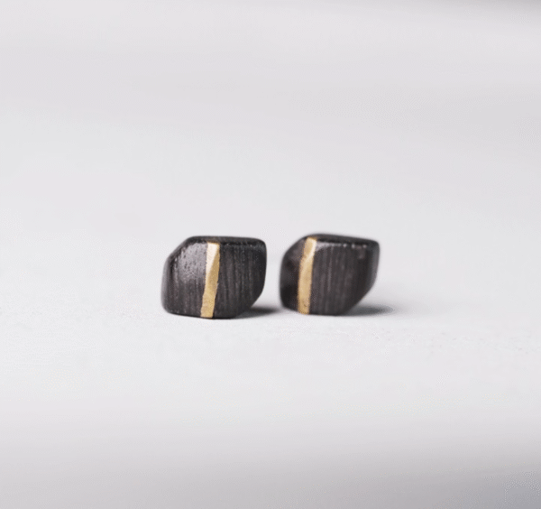 Handmade Thunderstruck Wood & Brass Inlaid Stud Earrings: Mysterious Artisan - Crafted Retro Women’s Jewelry - Image 4