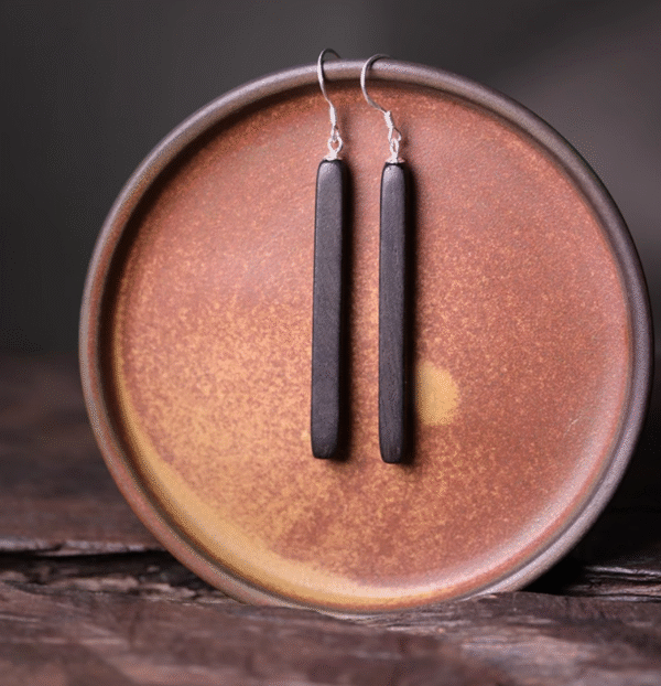 Handmade Thunderstruck Wood Long Rectangle Drop Earrings: Mysterious Artisan - Crafted Retro Women’s Jewelry