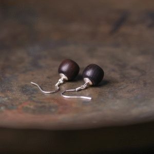 Handmade Thunderstruck Wood Spherical Drop Earrings: Mysterious Artisan - Crafted Retro Women’s Jewelry