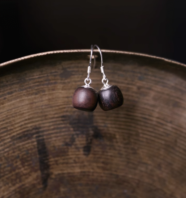 Handmade Thunderstruck Wood Spherical Drop Earrings: Mysterious Artisan - Crafted Retro Women’s Jewelry - Image 2