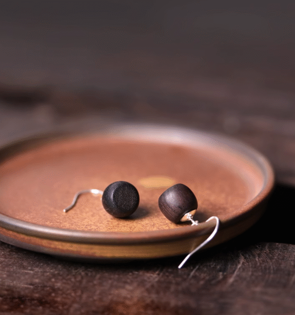 Handmade Thunderstruck Wood Spherical Drop Earrings: Mysterious Artisan - Crafted Retro Women’s Jewelry - Image 4