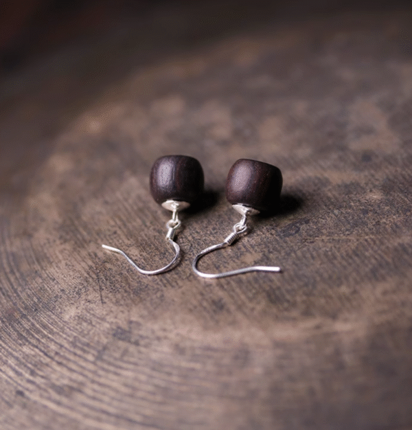 Handmade Thunderstruck Wood Spherical Drop Earrings: Mysterious Artisan - Crafted Retro Women’s Jewelry - Image 5
