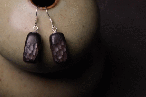 Handmade Thunderstruck Wood Geometric Drop Earrings: Mysterious Artisan - Crafted Retro Women’s Jewelry - Image 3