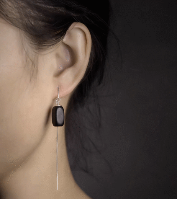 Handmade Thunderstruck Wood & Sterling Silver Long Drop Earrings: Mysterious Artisan - Crafted Retro Women’s Jewelry - Image 2
