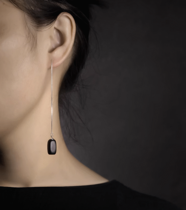 Handmade Thunderstruck Wood & Sterling Silver Long Drop Earrings: Mysterious Artisan - Crafted Retro Women’s Jewelry - Image 3