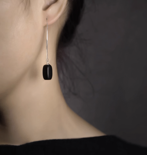 Handmade Thunderstruck Wood & Sterling Silver Long Drop Earrings: Mysterious Artisan - Crafted Retro Women’s Jewelry - Image 6