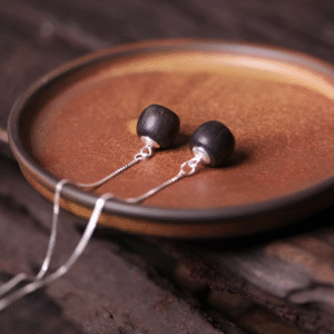 Handmade Thunderstruck Wood & Sterling Silver Geometric Drop Earrings: Mysterious Artisan - Crafted Retro Women’s Jewelry