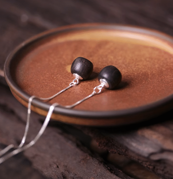 Handmade Thunderstruck Wood & Sterling Silver Geometric Drop Earrings: Mysterious Artisan - Crafted Retro Women’s Jewelry