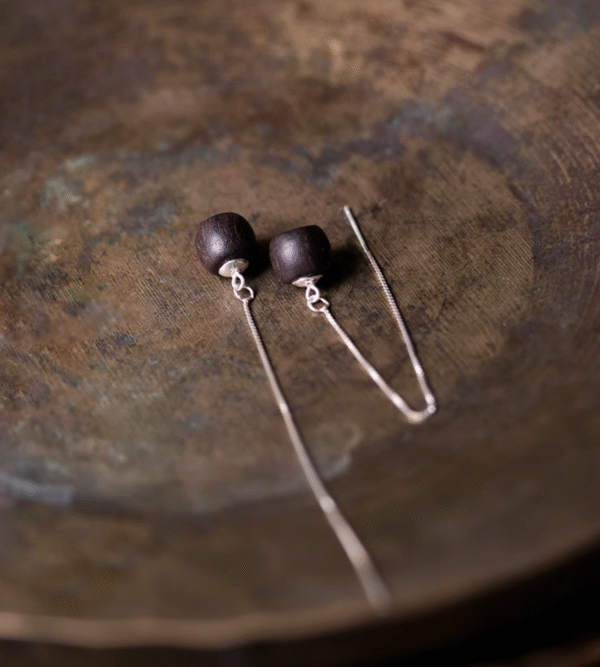 Handmade Thunderstruck Wood & Sterling Silver Geometric Drop Earrings: Mysterious Artisan - Crafted Retro Women’s Jewelry - Image 3